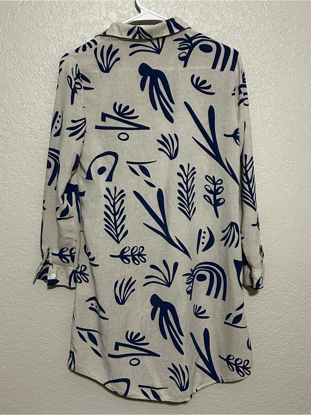 Polo Live Blue Abstract Cotton Tunic Shirt Dress Coastal Grandma Boho - Picture 5 of 7